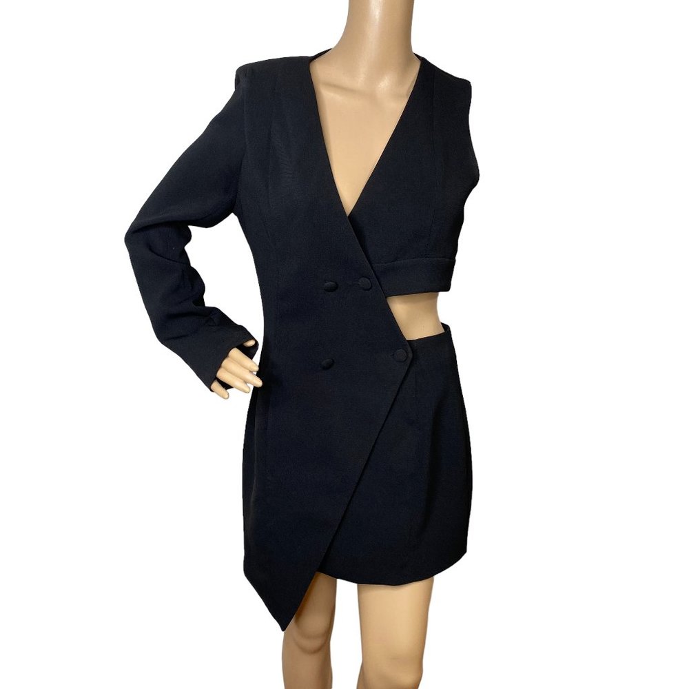 Nasty Gal Black Avant Garde Cut Out Blazer Dress M Sheath Military Minimalist